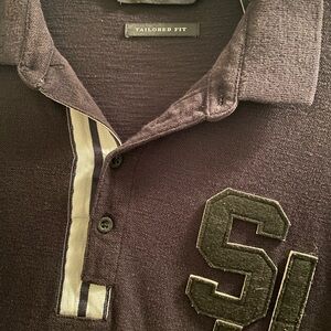 Sean John Black Polo Shirt with White Accents L.  Large Logo